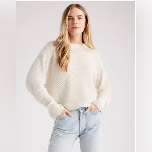 Quince Alpaca Dimond Stitched Crew Super Soft Lightweight Ivory Sweater